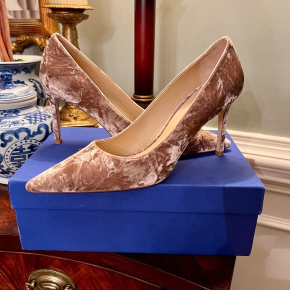 NWB Stuart Weitzman 85 Crushed Velvet Pumps Heels Shoes Cappucino Size 10 B - Picture 1 of 9